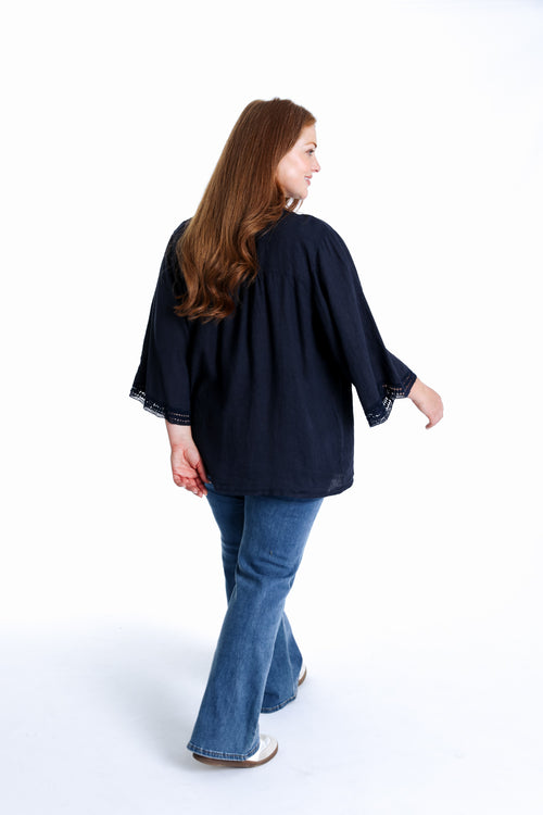 Veste en lin unie détail ajouré-Paprika-2