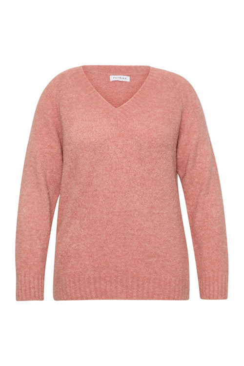 Effen bouclé trui-Paprika-9