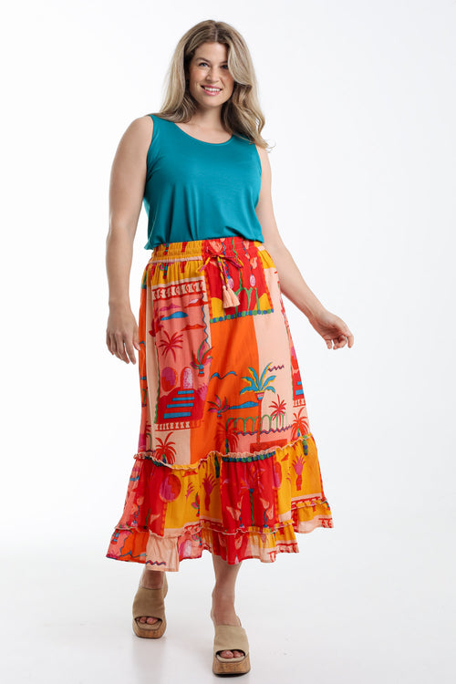 Tropical patch bedrukte katoen rok-Paprika-9