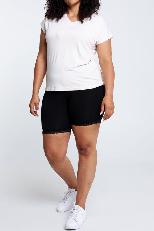 Effen leggingshort in viscose met kanten details-Paprika-3