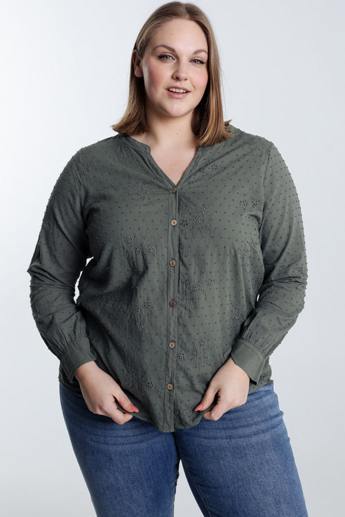 Blouse en coton unie broderies et plumetis-Paprika-1