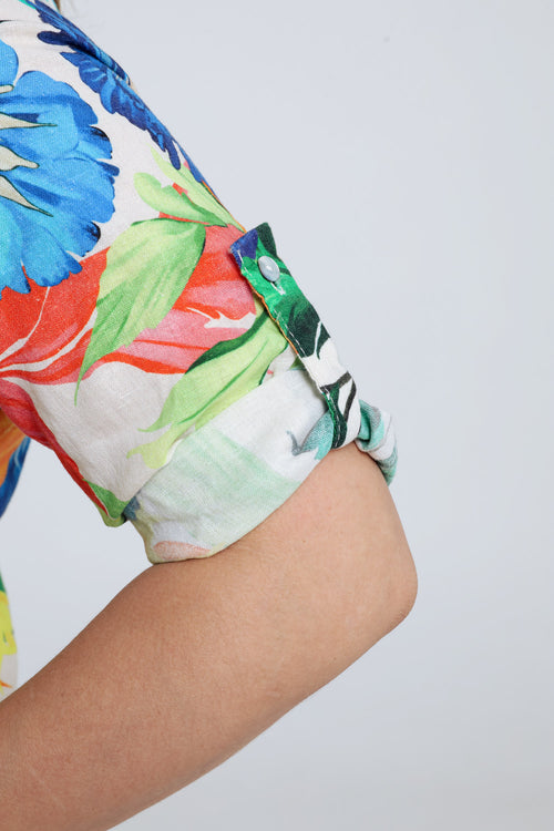 Robe tunique en lin et viscose imprimé floral-Paprika-6