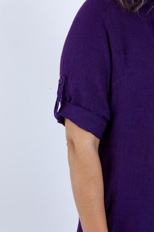 Effen linnen tuniekjurk-Paprika-3