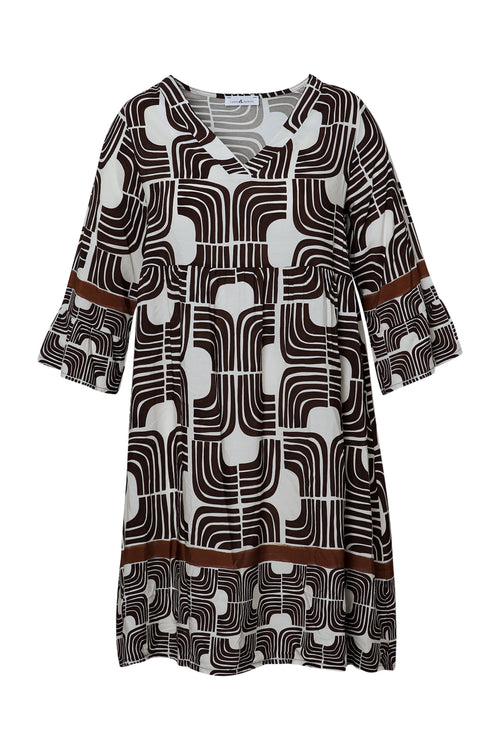Korte jurk in viscose met grafische print-Paprika-1