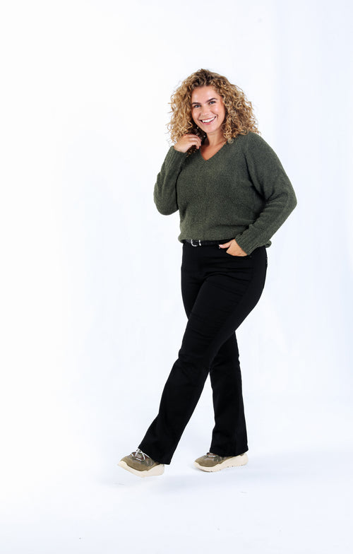 Effen gebreide bouclé trui-Paprika-5