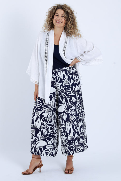 Effen linnen jasje met geperforeerde details-Paprika-7