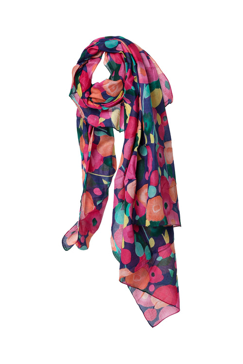 Foulard en coton imprimé pivoines-Paprika-1