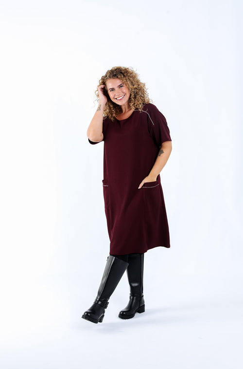 Effen korte jurk-Paprika-5