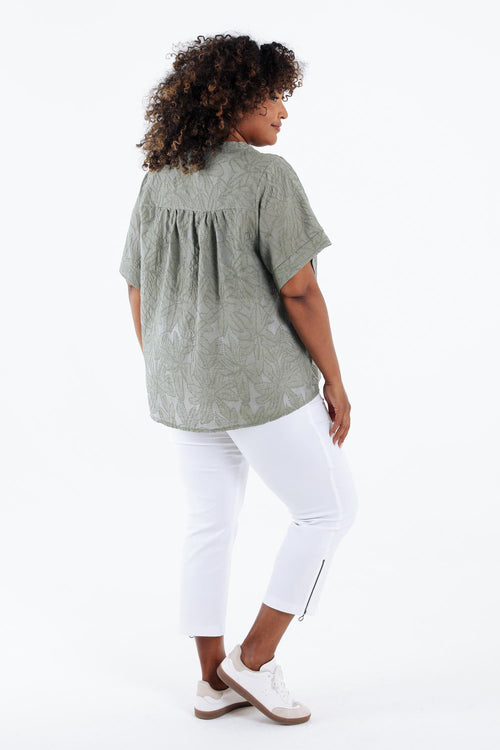 Blouse jacquard en viscose unie-Paprika-2