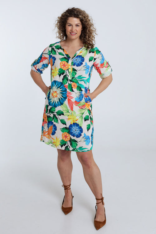Robe tunique en lin et viscose imprimé floral-Paprika-7