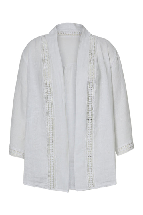 Effen linnen jasje met geperforeerde details-Paprika-10