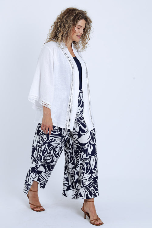 Effen linnen jasje met geperforeerde details-Paprika-9