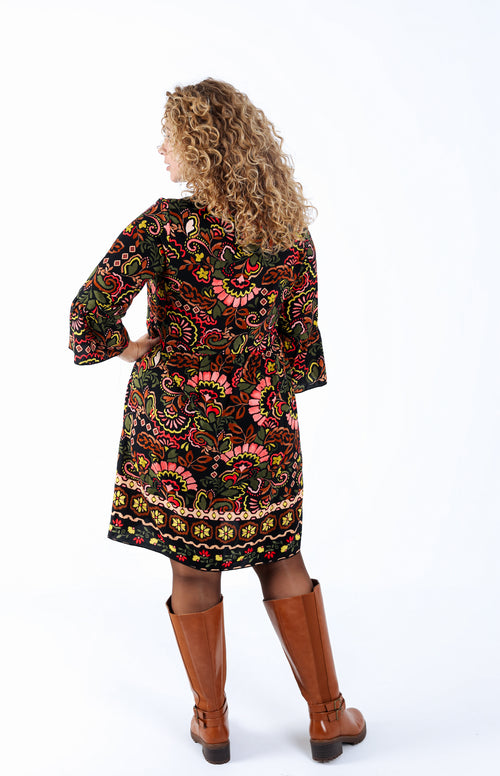 Robe courte en viscose imprimé folk-Paprika-3