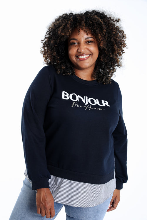 Sweat Bonjour met nep-overhemd-Paprika-2