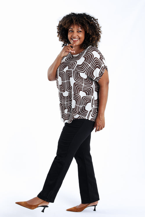 Blouse en viscose imprimé graphique bicolore-Paprika-8