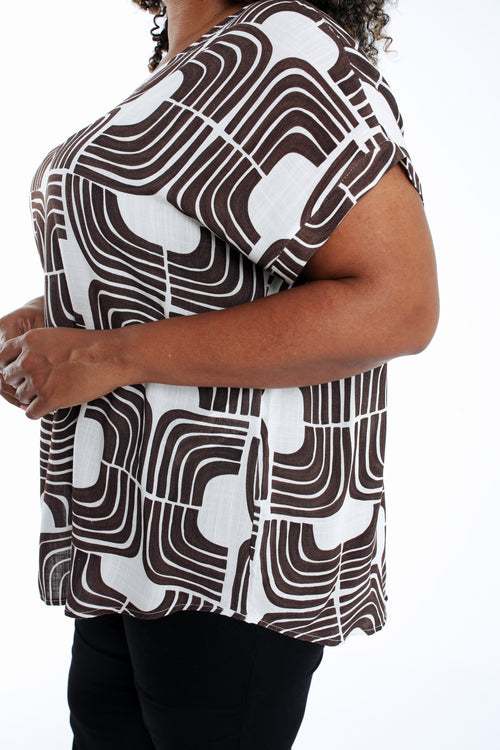 Blouse en viscose imprimé graphique bicolore-Paprika-4