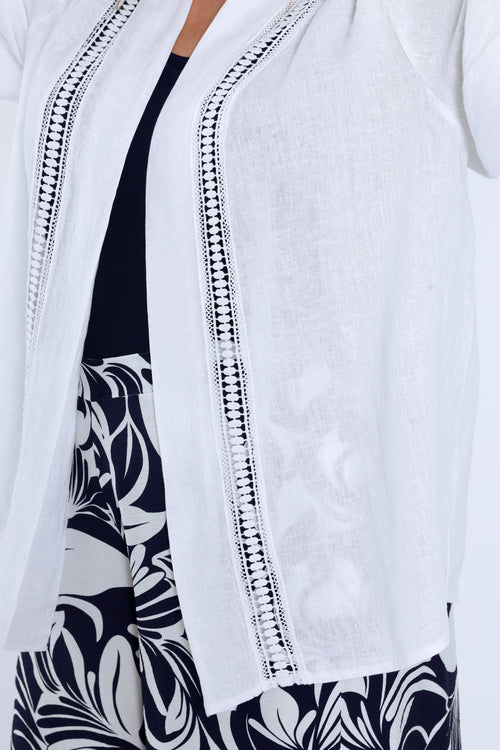 Effen linnen jasje met geperforeerde details-Paprika-4