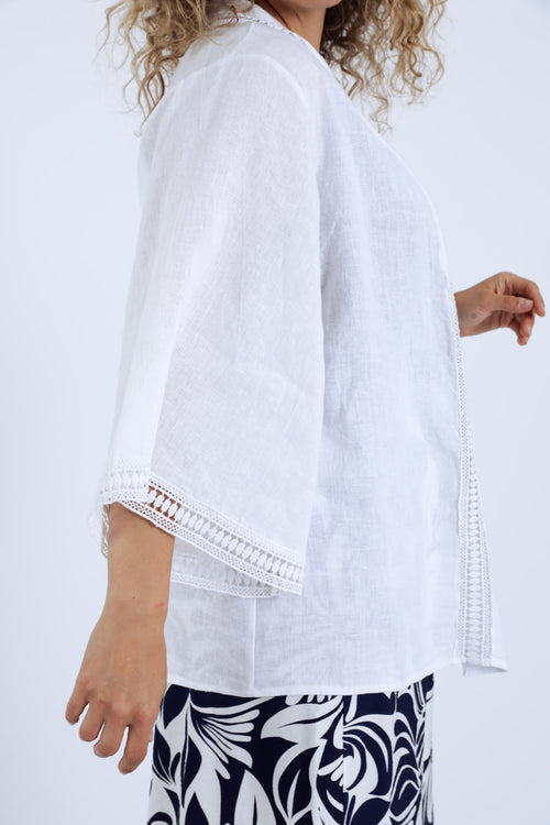 Effen linnen jasje met geperforeerde details-Paprika-5