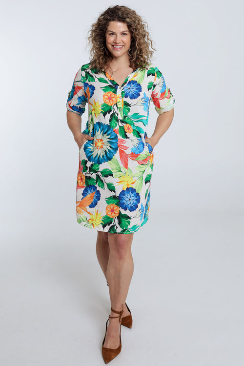 Robe tunique en lin et viscose imprimé floral-Paprika-9