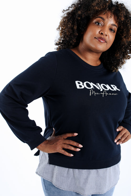 Sweat Bonjour met nep-overhemd-Paprika-6