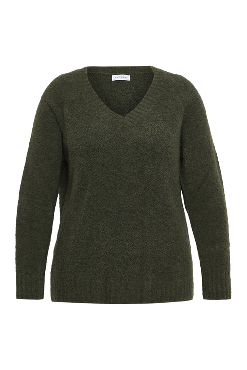 Effen gebreide bouclé trui-Paprika-7