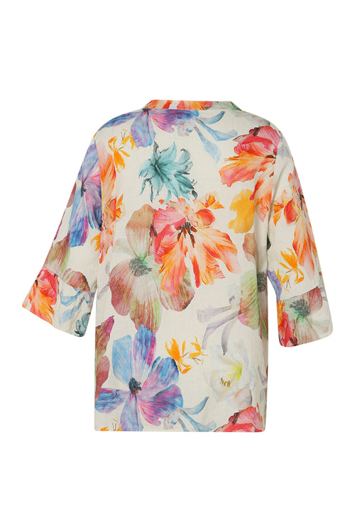 Blouse en lin imprimé floral-Paprika-3