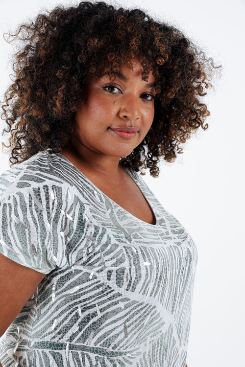 Foil bedrukt T-shirt met bladeren-Paprika-6