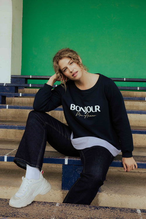 Sweat Bonjour met nep-overhemd-Paprika-1