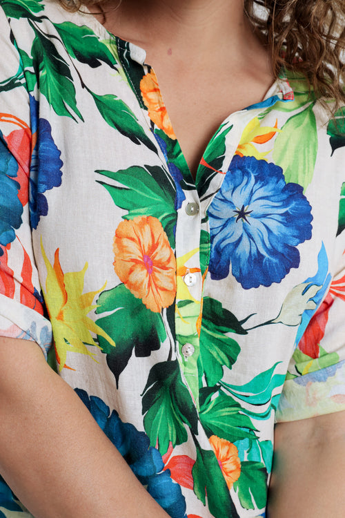 Robe tunique en lin et viscose imprimé floral-Paprika-4