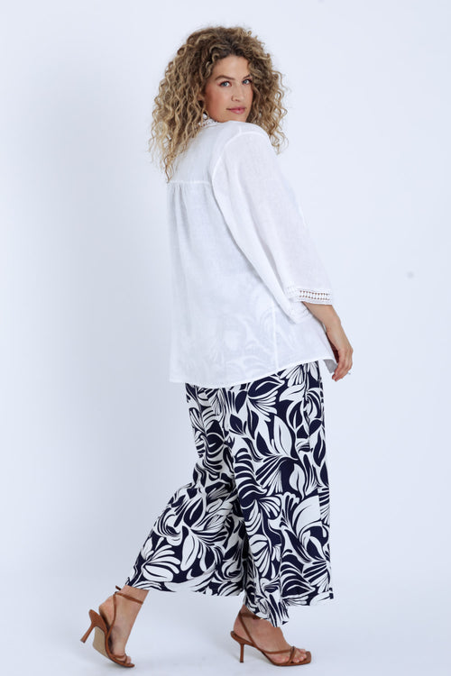 Effen linnen jasje met geperforeerde details-Paprika-2