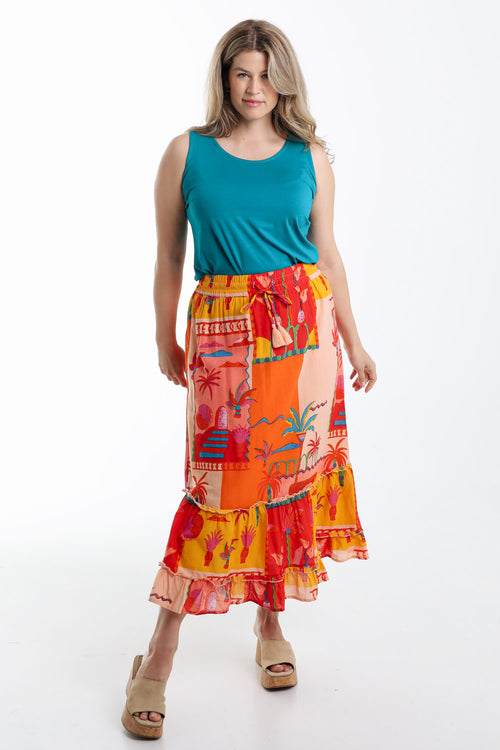 Tropical patch bedrukte katoen rok-Paprika-8