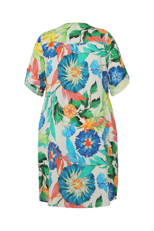Robe tunique en lin et viscose imprimé floral-Paprika-11