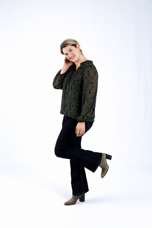 Bicolor blouse met paisleyprint-Paprika-8