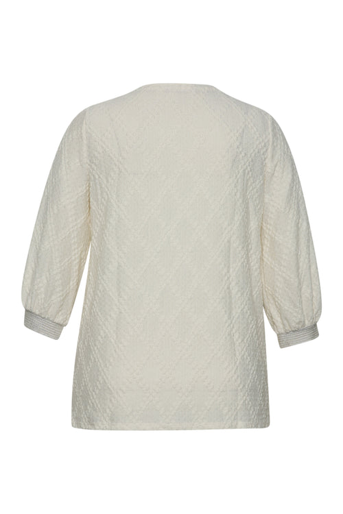Effen T-shirt met reliëf ruitmotieven-Paprika-8