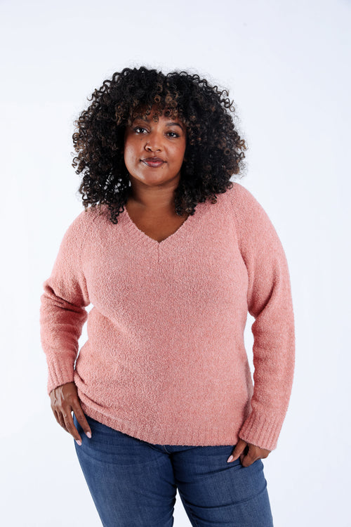 Effen bouclé trui-Paprika-2