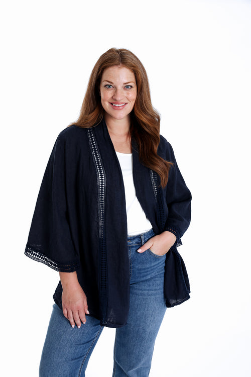 Veste en lin unie détail ajouré-Paprika-1