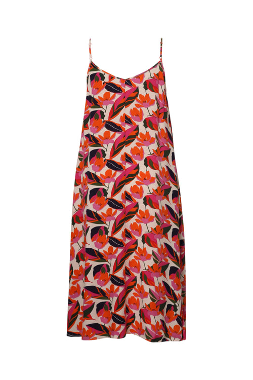Robe longue en viscose fines bretelles imprimé floral-Paprika-11