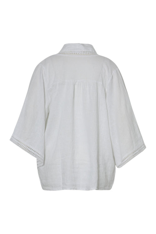 Effen linnen jasje met geperforeerde details-Paprika-11