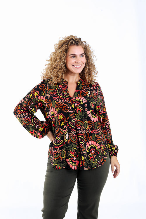 Blouse en viscose imprimé folk-Paprika-2