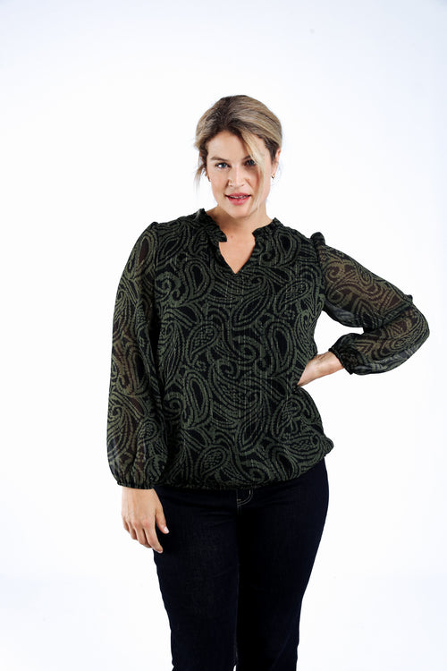 Bicolor blouse met paisleyprint-Paprika-1