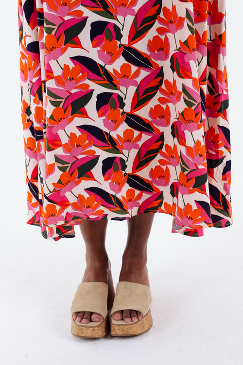 Robe longue en viscose fines bretelles imprimé floral-Paprika-5