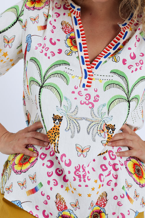 Blouse van viscose met tijger- en bloemenprint-Paprika-4