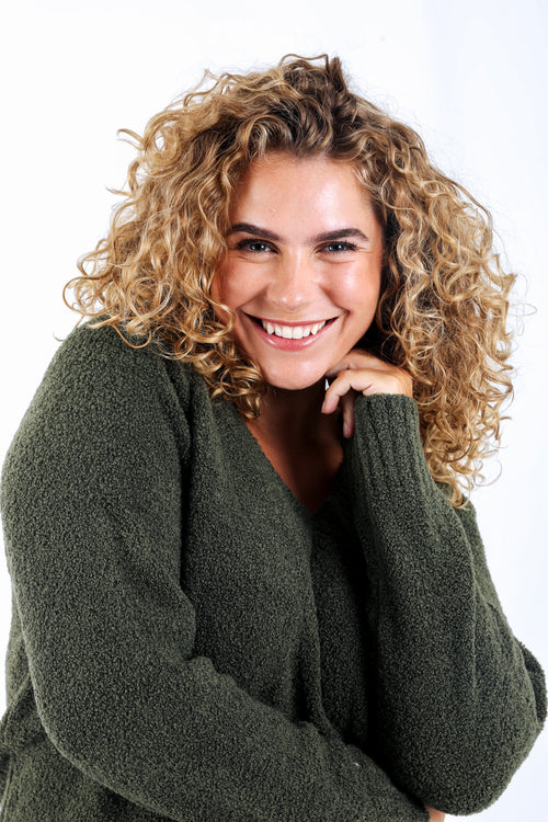 Effen gebreide bouclé trui-Paprika-3