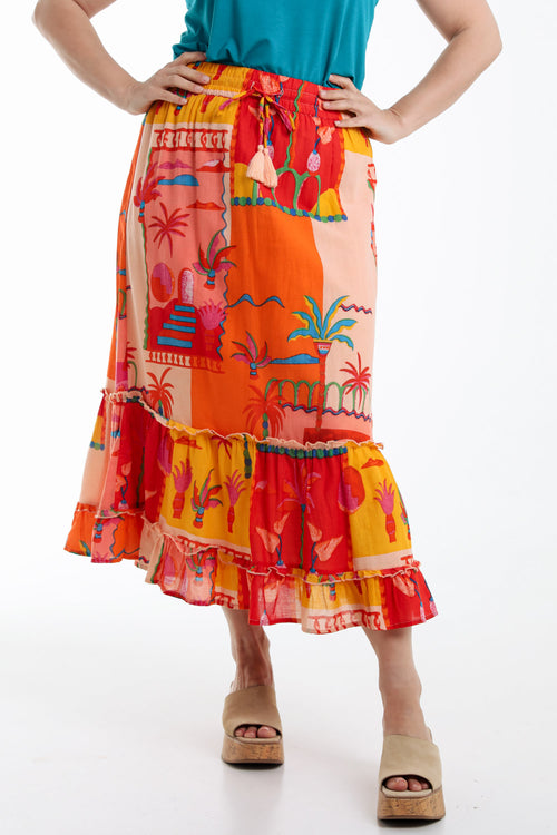 Tropical patch bedrukte katoen rok-Paprika-1