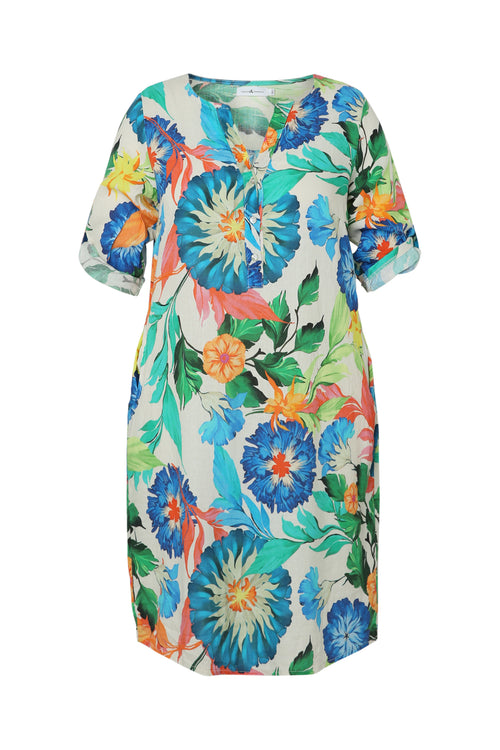 Robe tunique en lin et viscose imprimé floral-Paprika-10