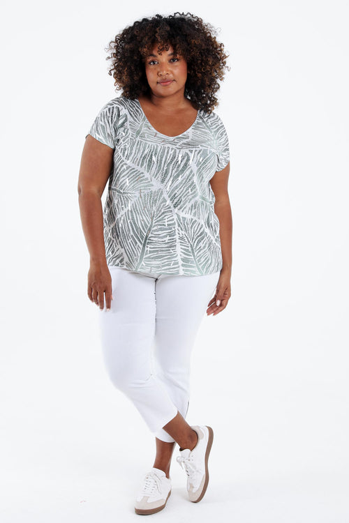 Foil bedrukt T-shirt met bladeren-Paprika-7