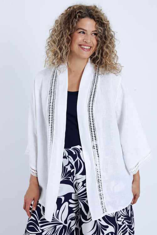 Effen linnen jasje met geperforeerde details-Paprika-1