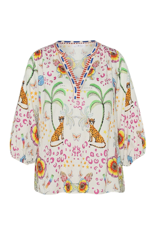 Blouse van viscose met tijger- en bloemenprint-Paprika-10