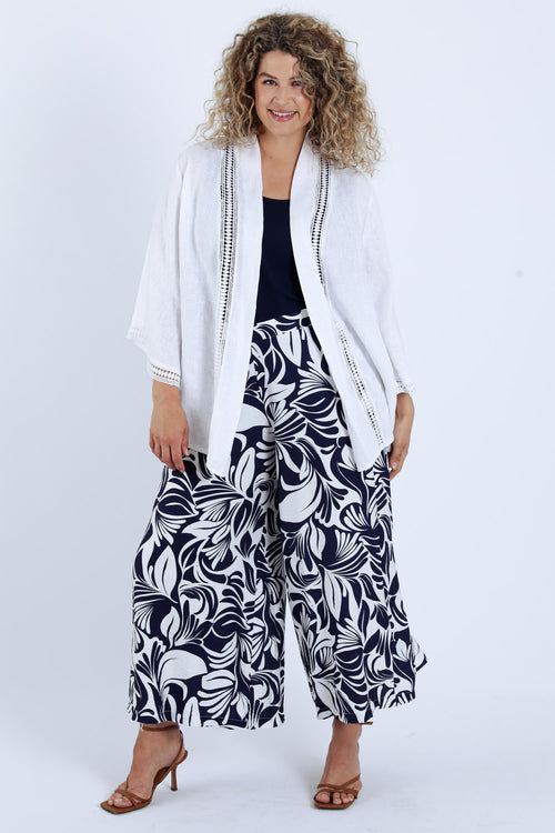 Effen linnen jasje met geperforeerde details-Paprika-8