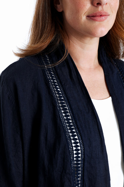 Veste en lin unie détail ajouré-Paprika-4